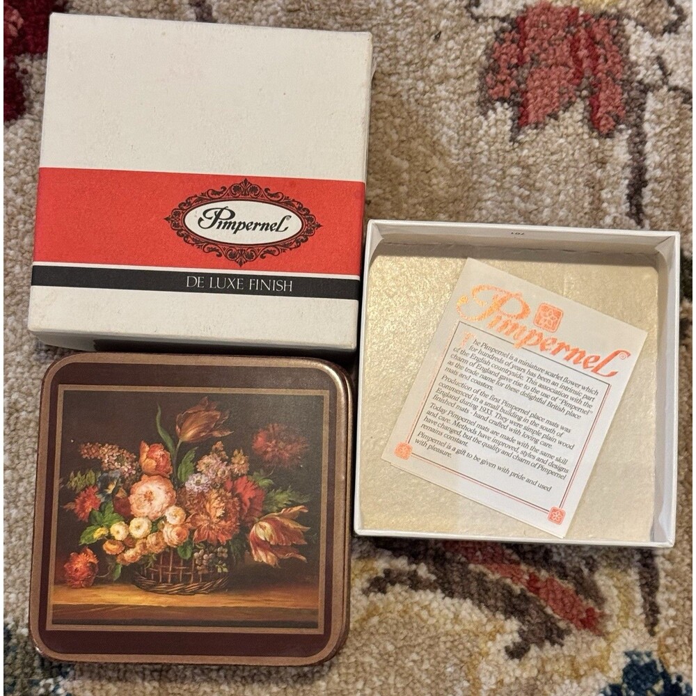 Set of 6 Vintage PIMPERNEL Cork Backed Coasters - FLORAL England